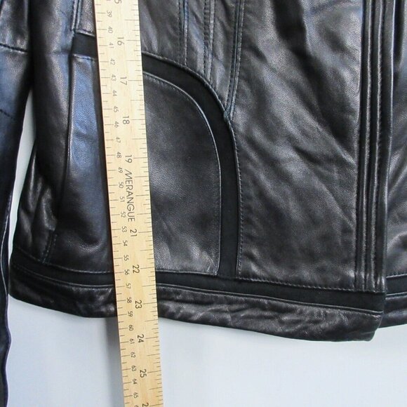 Tahari Leather Wrap Jacket Women M Black Moto Asymmetrical Biker Grunge 844 - Picture 16 of 16
